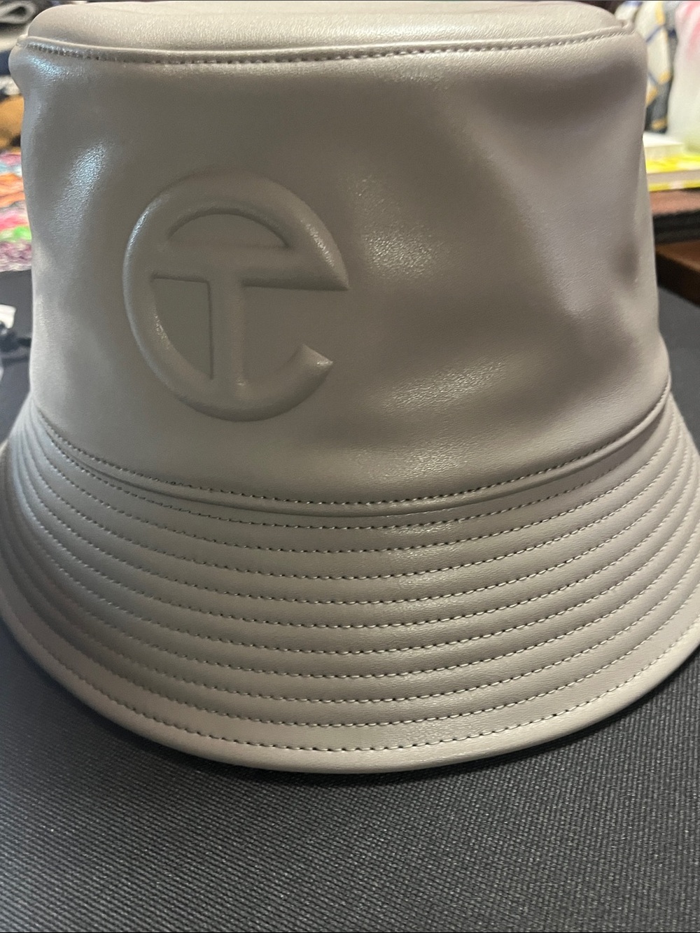 Telfar Embossed Logo Leather Bucket Hat - Gray L/XL NEW